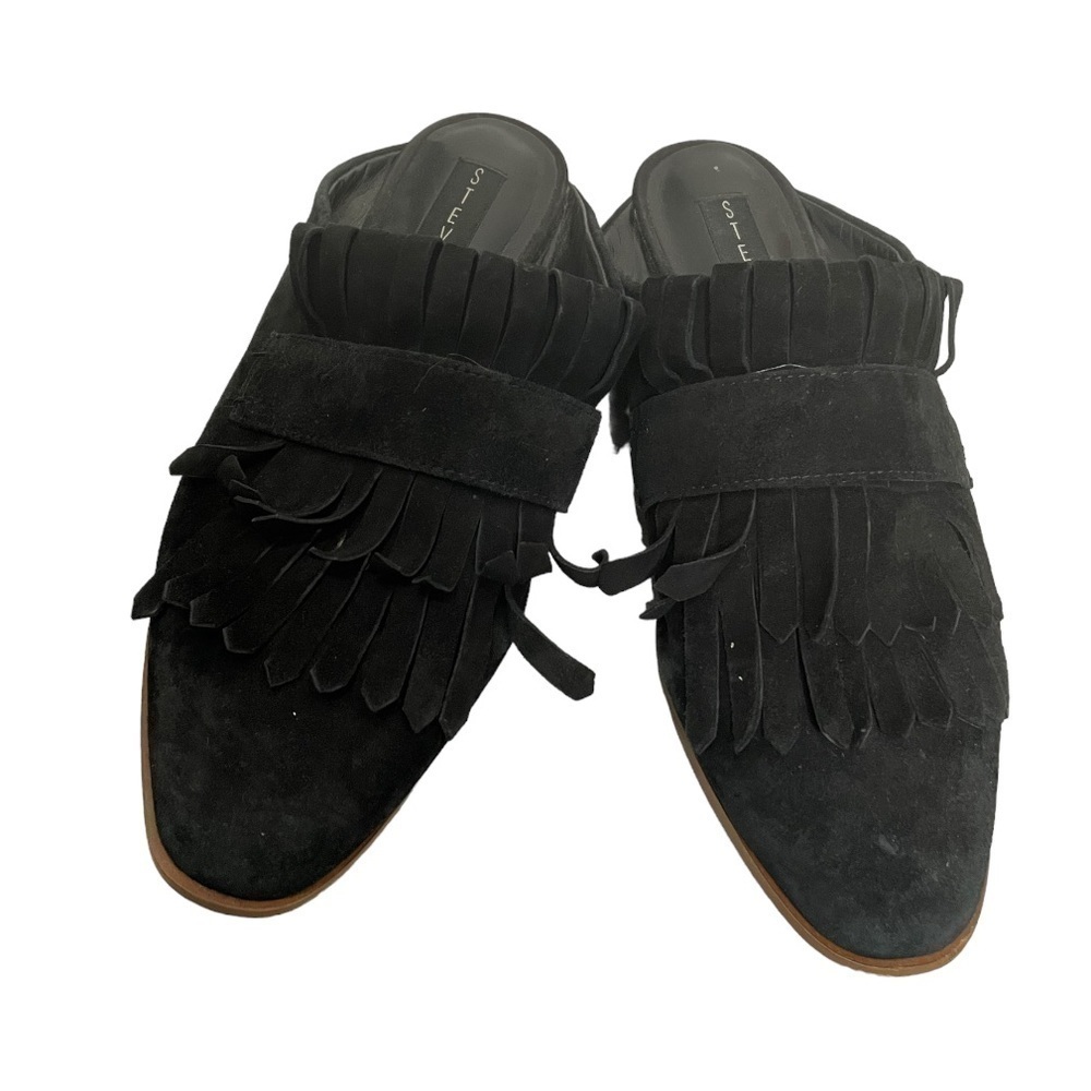 Steven by Steve Madden Adee Black Leather Fringe Loafer Slides 8